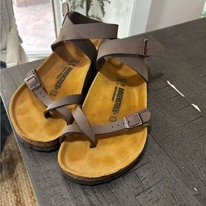 Birkenstock Tan and Brown Strappy Sandals
